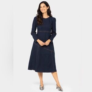 Peace Love World Denim Puff Sleeve Midi Dress, Dark Wash, 2XSP, NWT